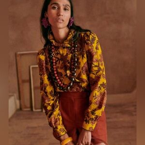 SEZANE | Ochre floral Coline Ruffle Blouse shirt 46 fits Large